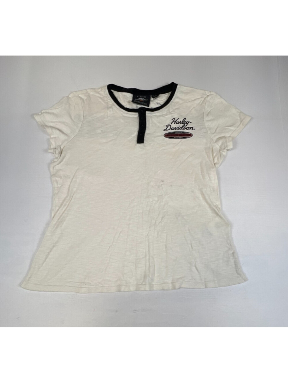 Harley-Davidson Women's White Henley Top Logo Graphic Short Sleeve Size L